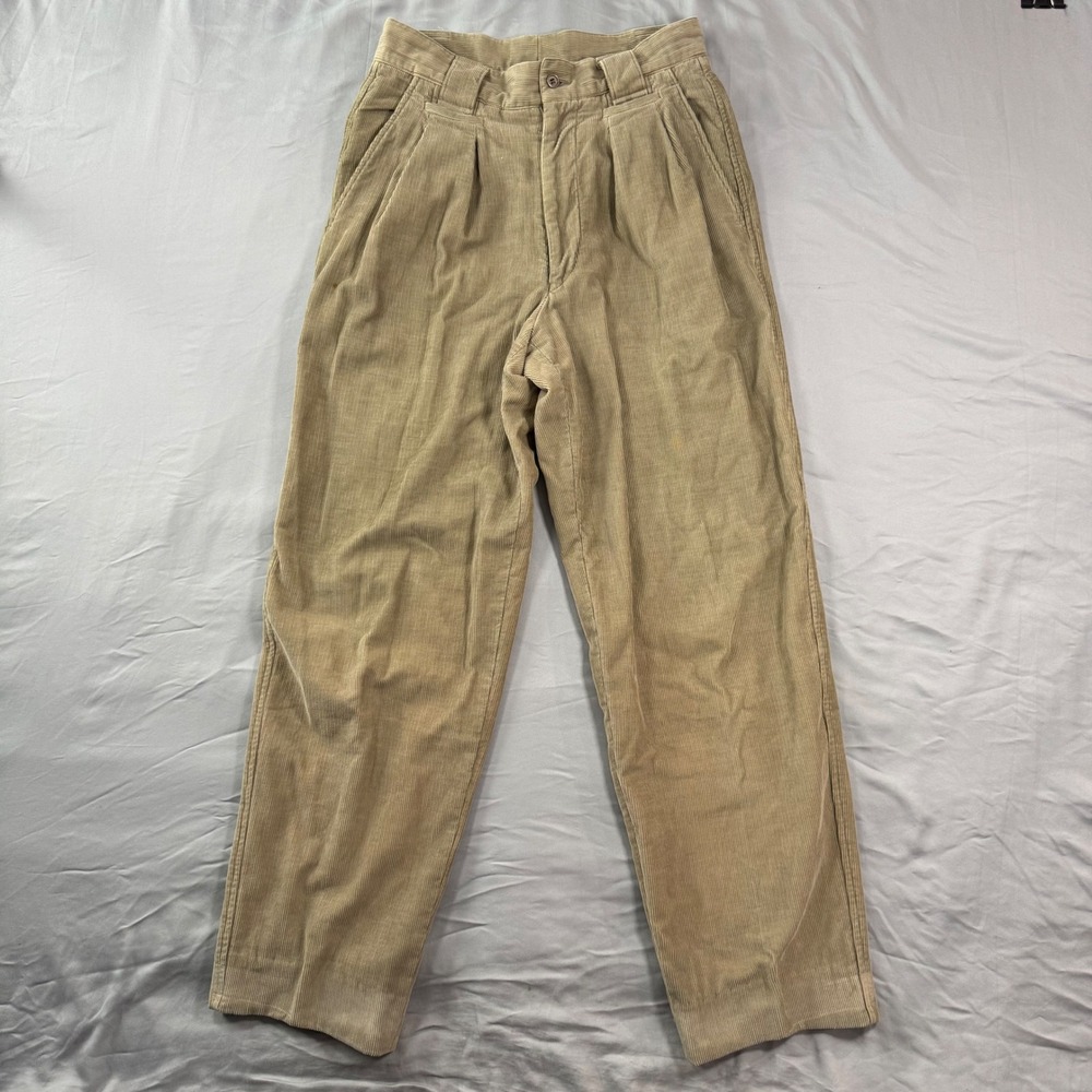 Vintage Giorgio Armani Double Pleated Corduroy Pants Tan Mens 32 (Fits 29x30)